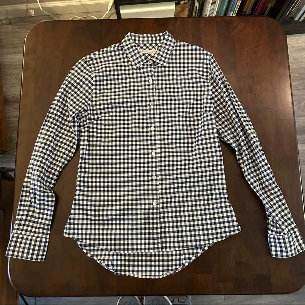 Peter Millar Navy Blue and White Gingham Button Down Shirt Size S
